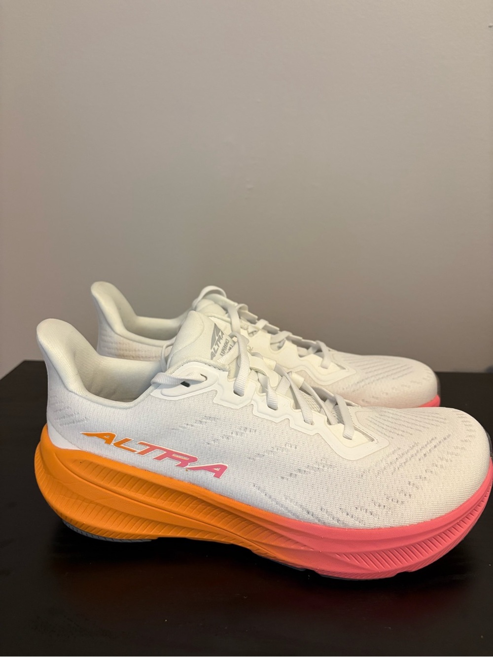 Altra Women's White Running Shoes with Orange-to-Pink Gradient Midsole
